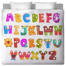 Colorful Cartoon Children English Alphabet With Funny Monsters Education And Development Of Children Detailed Colorful Illustrations Bedding 159702067