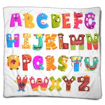 Colorful Cartoon Children English Alphabet With Funny Monsters Education And Development Of Children Detailed Colorful Illustrations Blankets 159702067