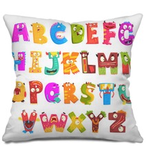 Colorful Cartoon Children English Alphabet With Funny Monsters Education And Development Of Children Detailed Colorful Illustrations Pillows 159702067