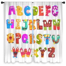 Colorful Cartoon Children English Alphabet With Funny Monsters Education And Development Of Children Detailed Colorful Illustrations Window Curtains 159702067