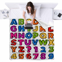 Colorful Doodle Alphabet And Numbers Blankets 48047028