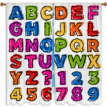 Colorful Doodle Alphabet And Numbers Window Curtains 48047028