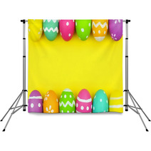 Colorful Easter Egg Double Border Over A Yellow Paper Background Backdrops 102263458