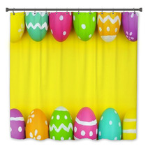 Colorful Easter Egg Double Border Over A Yellow Paper Background Bath Decor 102263458