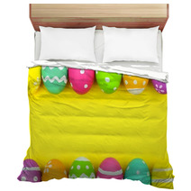 Colorful Easter Egg Double Border Over A Yellow Paper Background Bedding 102263458