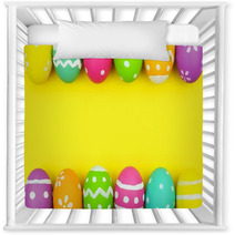 Colorful Easter Egg Double Border Over A Yellow Paper Background Nursery Decor 102263458