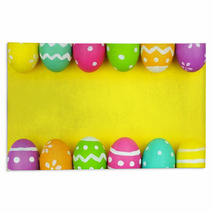 Colorful Easter Egg Double Border Over A Yellow Paper Background Rugs 102263458
