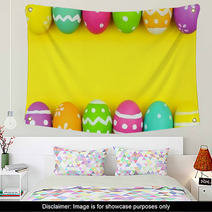 Colorful Easter Egg Double Border Over A Yellow Paper Background Wall Art 102263458