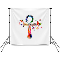 Colorful Egyptian Cross Ankh With Butterflies Backdrops 91758825
