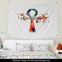 Colorful Egyptian Cross Ankh With Butterflies Wall Art 91758825