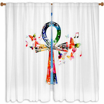 Colorful Egyptian Cross Ankh With Butterflies Window Curtains 91758825