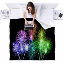 Colorful Fireworks Over Sky Blankets 72085165
