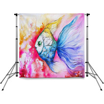 Colorful Fish Watercolor Painted Backdrops 44107717