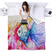 Colorful Fish Watercolor Painted Blankets 44107717