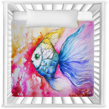 Colorful Fish Watercolor Painted Nursery Decor 44107717