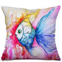 Colorful Fish Watercolor Painted Pillows 44107717