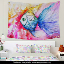 Colorful Fish Watercolor Painted Wall Art 44107717