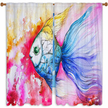 Colorful Fish Watercolor Painted Window Curtains 44107717