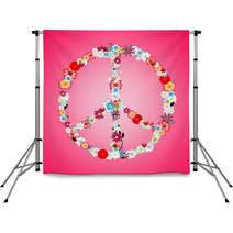 Colorful Flowers in Peace Sign Pink Background Backdrops 67958828