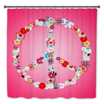 Colorful Flowers in Peace Sign Pink Background Bath Decor 67958828