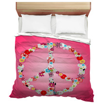 Colorful Flowers in Peace Sign Pink Background Bedding 67958828
