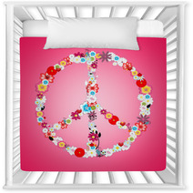 Colorful Flowers in Peace Sign Pink Background Nursery Decor 67958828