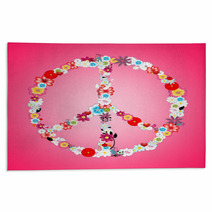 Colorful Flowers in Peace Sign Pink Background Rugs 67958828