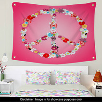 Colorful Flowers in Peace Sign Pink Background Wall Art 67958828