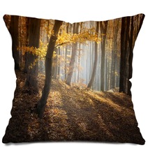 Colorful Forest In Autumn With Sun Rays Pillows 56154041