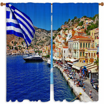 Colorful Greece Series - Symi Island Window Curtains 58387876