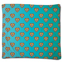 Colorful Hearts On Turquoise Background Blankets 61224499