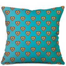 Colorful Hearts On Turquoise Background Pillows 61224499