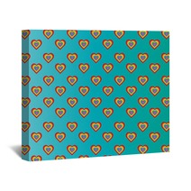 Colorful Hearts On Turquoise Background Wall Art 61224499