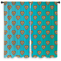 Colorful Hearts On Turquoise Background Window Curtains 61224499