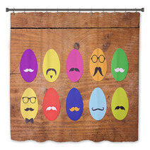 Colorful Hipster Easter Eggs On Wooden Surface Bath Decor 63026628