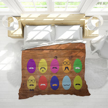 Colorful Hipster Easter Eggs On Wooden Surface Bedding 63026628