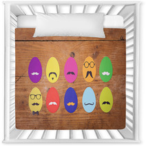 Colorful Hipster Easter Eggs On Wooden Surface Nursery Decor 63026628