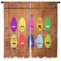 Colorful Hipster Easter Eggs On Wooden Surface Window Curtains 63026628