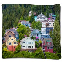 Colorful Houses On Ketchikan Hillside Blankets 141970675
