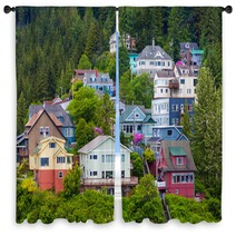 Colorful Houses On Ketchikan Hillside Window Curtains 141970675
