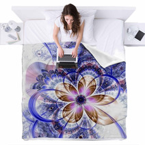 Colorful Light Fractal Flower Or Butterfly, Digital Artwork Blankets 60811365
