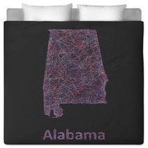 Colorful Line Art Map Of Alabama State Bedding 97033377