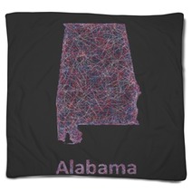 Colorful Line Art Map Of Alabama State Blankets 97033377