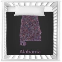 Colorful Line Art Map Of Alabama State Nursery Decor 97033377