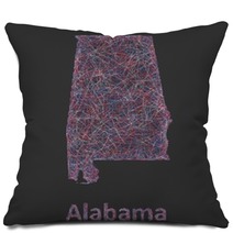 Colorful Line Art Map Of Alabama State Pillows 97033377