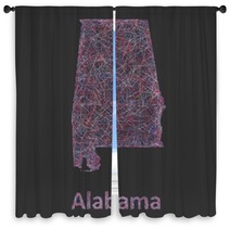 Colorful Line Art Map Of Alabama State Window Curtains 97033377