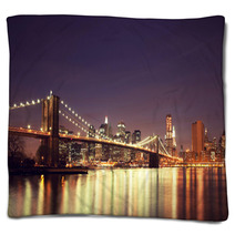 Colorful Night Skyline Of Downtown New York New York USA Blankets 72535359