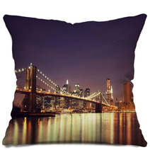 Colorful Night Skyline Of Downtown New York New York USA Pillows 72535359