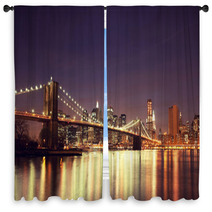 Colorful Night Skyline Of Downtown New York New York USA Window Curtains 72535359