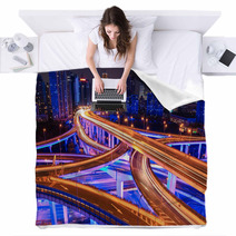 Colorful Overpass At Night Blankets 54587128